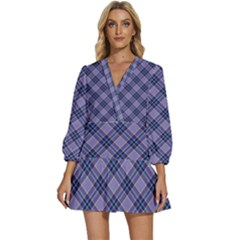 Purple Plaid Tartan 1 Diagonal V-neck Placket Mini Dress by dressshop