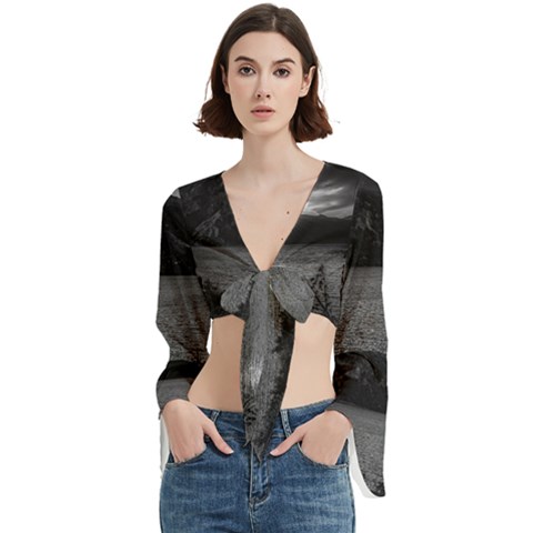 Nahuel Huapi Lake And Andes Range Mountains Landscape, Bariloche, Argentina Trumpet Sleeve Cropped Top by dflcprintsclothing