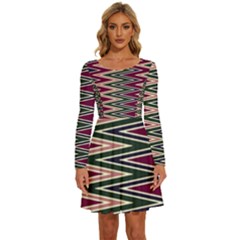 Pattern Zigzag Stripe Design Long Sleeve Wide Neck Velvet Dress by Maspions
