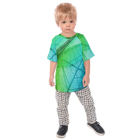 Texture Green Leaf Abstraction 3d Kids  Raglan T-shirt by Salmanaz77