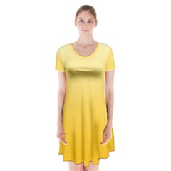 Cream Yellow To Amber Orange Linear Gradient Short Sleeve V-neck Flare Dress by GradientsOmbre