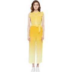 Amber Orange To Cream Yellow Linear Gradient Women s Frill Top Chiffon Jumpsuit by GradientsOmbre