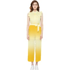 Amber Orange To Cream Yellow Bilinear Gradient Women s Frill Top Chiffon Jumpsuit by GradientsOmbre