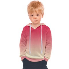 Crimson Red To Cream Yellow Linear Gradient Kids  Overhead Hoodie by GradientsOmbre