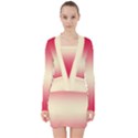 Crimson Red To Cream Yellow Bilinear Gradient V-neck Bodycon Long Sleeve Dress View1