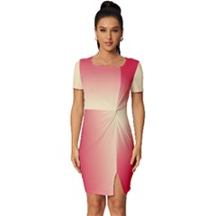 Crimson Red To Cream Yellow Bilinear Gradient Fitted Knot Split End Bodycon Dress by GradientsOmbre