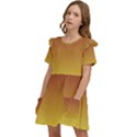 Burgundy Red To Electric Yellow Linear Gradient Kids  Frilly Sleeves Pocket Dress View3