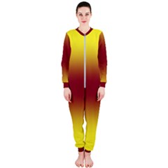 Electric Yellow To Burgundy Red Bilinear Gradient Onepiece Jumpsuit (ladies) by GradientsOmbre