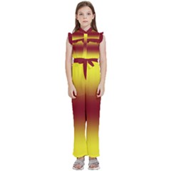 Electric Yellow To Burgundy Red Bilinear Gradient Kids  Sleeveless Ruffle Edge Band Collar Chiffon One Piece by GradientsOmbre