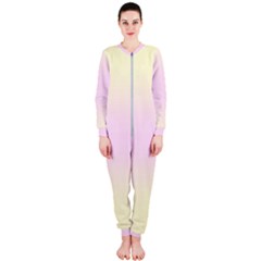 Cream Yellow To Pink Lace Bilinear Gradient Onepiece Jumpsuit (ladies) by GradientsOmbre