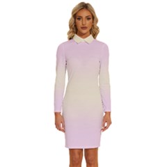 Pink Lace To Cream Yellow Bilinear Gradient Long Sleeve Shirt Collar Bodycon Dress by GradientsOmbre