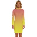 Coral Pink To Electric Yellow Linear Gradient Long Sleeve Shirt Collar Bodycon Dress View1
