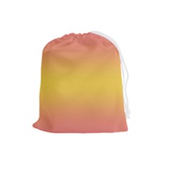 Coral Pink To Electric Yellow Bilinear Gradient Drawstring Pouch (large) by GradientsOmbre