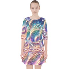 Abstract Fractal Art Swirl Pattern Quarter Sleeve Pocket Dress by Salmanaz77