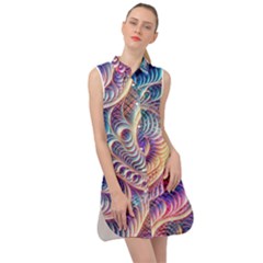 Abstract Fractal Art Swirl Pattern Sleeveless Shirt Dress by Salmanaz77