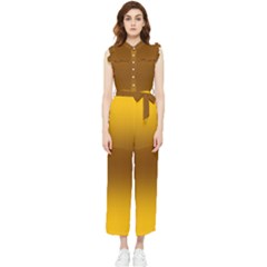 Amber Orange To Chocolate Brown Bilinear Gradient Women s Frill Top Chiffon Jumpsuit by GradientsOmbre
