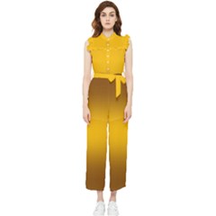 Chocolate Brown To Amber Orange Bilinear Gradient Women s Frill Top Chiffon Jumpsuit by GradientsOmbre