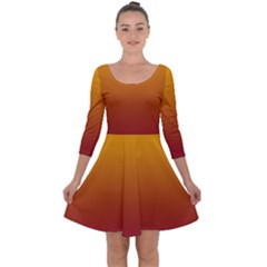 Amber Orange To Burgundy Red Linear Gradient Quarter Sleeve Skater Dress by GradientsOmbre