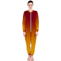 Burgundy Red To Amber Orange Linear Gradient Onepiece Jumpsuit (ladies) by GradientsOmbre