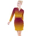 Burgundy Red To Amber Orange Linear Gradient Button Long Sleeve Dress View1
