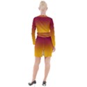 Burgundy Red To Amber Orange Linear Gradient Button Long Sleeve Dress View2
