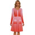 Pink Lace To Scarlet Red Linear Gradient Long Sleeve Dress With Pocket View1