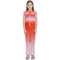 Scarlet Red To Pink Lace Linear Gradient Kids  Sleeveless Ruffle Edge Band Collar Chiffon One Piece by GradientsOmbre
