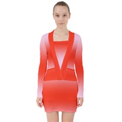 Pink Lace To Scarlet Red Bilinear Gradient V-neck Bodycon Long Sleeve Dress by GradientsOmbre