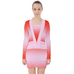 Scarlet Red To Pink Lace Bilinear Gradient V-neck Bodycon Long Sleeve Dress by GradientsOmbre