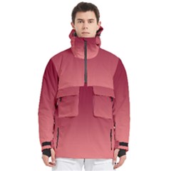 Burgundy Red To Coral Pink Linear Gradient Men s Pullover Zip Ski And Snowboard Waterproof Breathable Jacket by GradientsOmbre