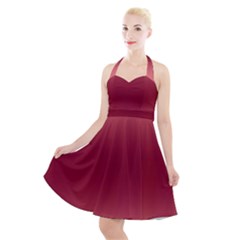 Coral Pink To Burgundy Red Bilinear Gradient Halter Party Swing Dress  by GradientsOmbre