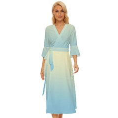Cream Yellow To Baby Blue Linear Gradient Midsummer Wrap Dress by GradientsOmbre