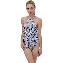 Seamless Tiling Pattern Hand Drawn Black White Go With The Flow One Piece Swimsuit by Grandong