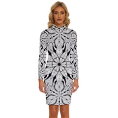 Seamless Tiling Pattern Hand Drawn Black White Long Sleeve Shirt Collar Bodycon Dress by Grandong