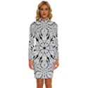 Seamless Tiling Pattern Hand Drawn Black White Long Sleeve Shirt Collar Bodycon Dress View1