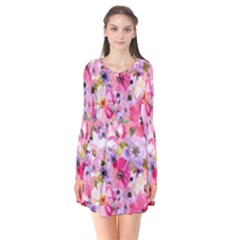 Pattern Seamless Texture Daisies Long Sleeve V-neck Flare Dress by Grandong