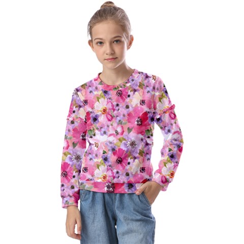 Pattern Seamless Texture Daisies Kids  Long Sleeve T-shirt With Frill  by Grandong