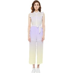 Pale Violet To Cream Yellow Linear Gradient Women s Frill Top Chiffon Jumpsuit by GradientsOmbre