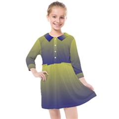 Electric Yellow To Navy Blue Linear Gradient Kids  Quarter Sleeve Shirt Dress by GradientsOmbre