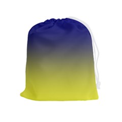 Navy Blue To Electric Yellow Linear Gradient Drawstring Pouch (xl) by GradientsOmbre