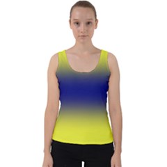 Electric Yellow To Navy Blue Bilinear Gradient Velvet Tank Top by GradientsOmbre