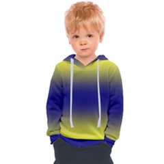 Electric Yellow To Navy Blue Bilinear Gradient Kids  Overhead Hoodie by GradientsOmbre