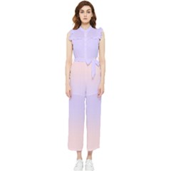 Pale Pink To Pale Violet Bilinear Gradient Women s Frill Top Chiffon Jumpsuit by GradientsOmbre