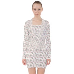 Boho Pattern 3 V-neck Bodycon Long Sleeve Dress by designsbymallika