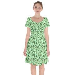 Leaves Pattern Texture Seamless Short Sleeve Bardot Dress by Hannah976