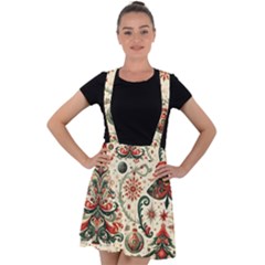 Christmas Tree Snow Velvet Suspender Skater Skirt by Bedest