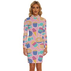 Ice Cream Donut Sweets Candie Long Sleeve Shirt Collar Bodycon Dress by Apenda