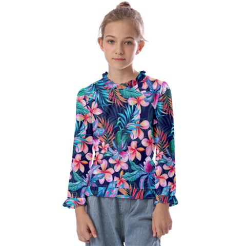 Hawaiian Flowers Hawaii Kids  Frill Detail T-shirt by Cemarart