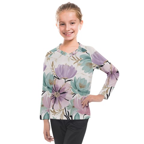 Flowers Pattern Floral Kids  Long Mesh T-shirt by Sabxi