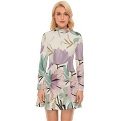 Flowers Pattern Floral Long Sleeve Velour Longline Dress by Sabxi